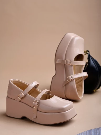 Stylestry Stylish Solid Buckle Detailed Beige Pumps For Women & Girls