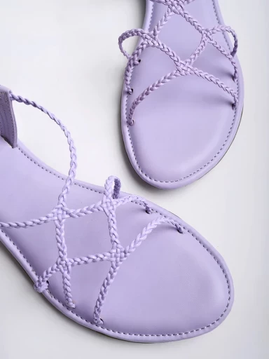 Stylestry Round Toe Strappy Detailed Mauve Flat Sandals For Women & Girls