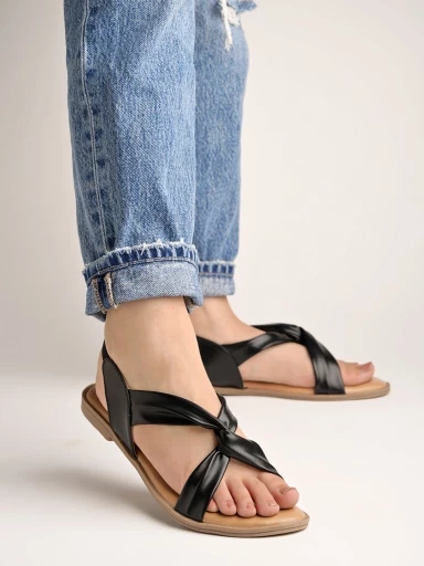 Stylestry Cross Strap Black Flat Sandals For Women & Girls