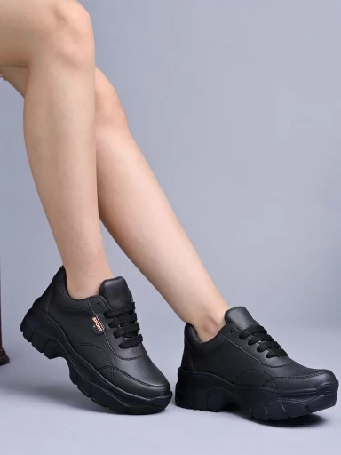 Stylestry Lace-up Detail Black Chunky Sneakers For Women & Girls