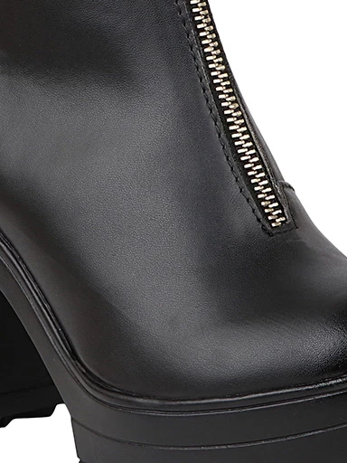 Shoetopia Womens & Girls Black Solid Zipper Heeled Boots