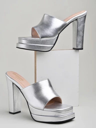 Stylestry Stylish Solid Silver Block Heels For Women & Girls