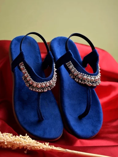 Stylestry Ethnic Wear Blue Flat Sandals For Women & Girls