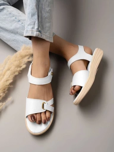 Stylestry Comfortable Ankle Strap White Sandals For Women & Girls