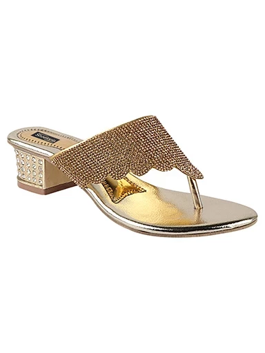 Stylestry Womens & Girls Gold-Toned Embellished Block Heels