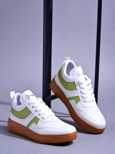 Stylestry Daily Wear Casual Sports Shoe White & Green Sneakers Casuals For Women & Girls