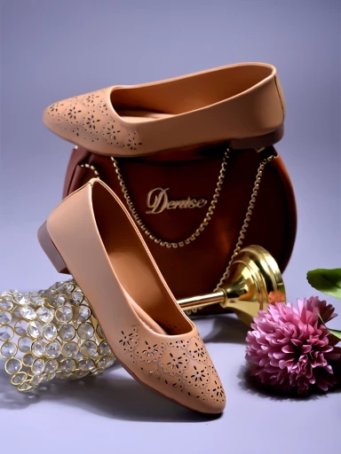 Stylestry Textured Beige Ballerinas For Women & Girls
