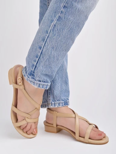 Stylestry Solid Criss-Cross Straps Beige Heeled Sandals For Women & Girls