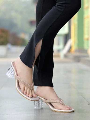 Stylestry Stylish Western Embellished Golden Heels For Women & Girls