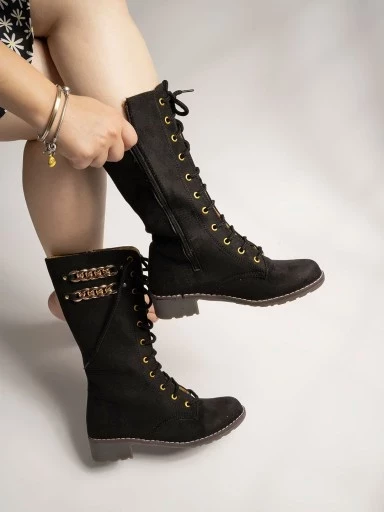 Stylestry Stylish Casual Comfortable Black Boots with elegant side chain For Women & Girls