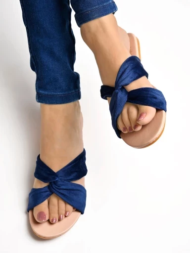Stylestry Cross Strap Suede Blue Flats For Women & Girls