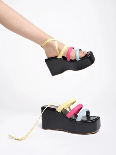 Stylestry Classy Black Platform Heeled Sandals For Women & Girls