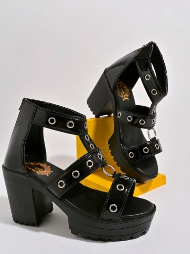 Stylestry Strappy Black Heeled Sandals For Women & Girls