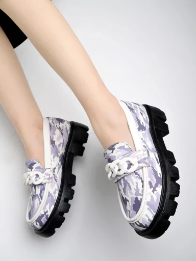 Shoetopia Upper Printed Detailed White Loafers For Women & Girls