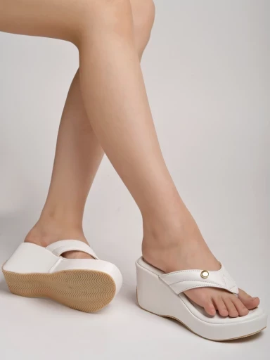 Stylestry Ethnic White Wedges For Women & Girls