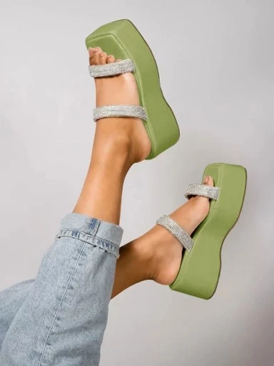 Stylestry Retro Style Green Platform Heels For Women & Girls