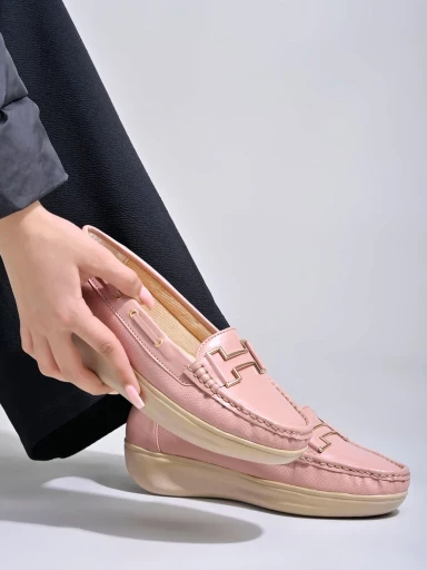 Stylestry upper Buckle Detailed Peach Loafers For Women & Gilrs