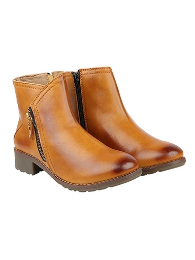 Stylestry Womens & Girls Tan Coloured Zipper Solid Heeled Boots