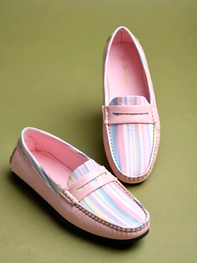 Stylestry upper Strip Detailed Pink Loafers For Women & Girls