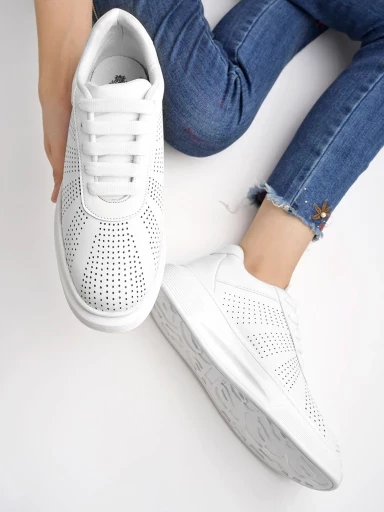 Stylestry Casual Punch Detailing White Sneakers For Women & Girls