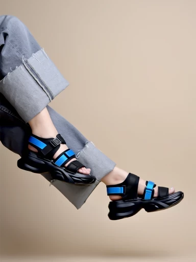 Stylestry Smart Casual Black & Blue Sporty Sandals For Women & Girls