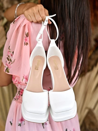 Stylestry Chunky Platform White High Heels For Women & Girls