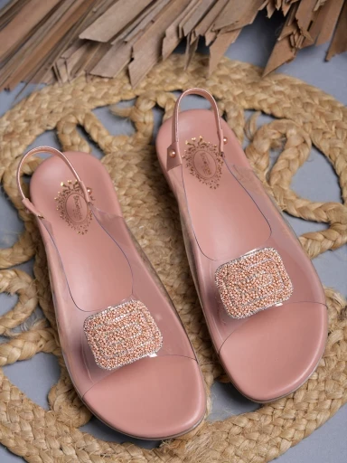 Stylestry Embellished Peach Flat Sandals For Women & Girls