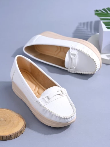 Stylestry upper Bow Detailed White Loafers For Women & Gilrs