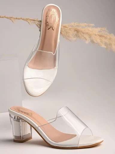 Trendy Transparent White Color Embellished Block Heel Sandal for Woman and  Girls for Western Party Wear