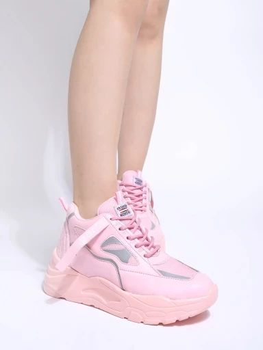 Stylestry Lace-up Detail Pink Chunky Sneakers For Women & Girls