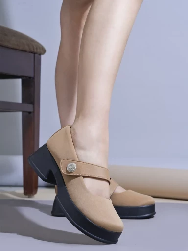 Stylestry Stylish Tan Marry-janes For Women & Girls