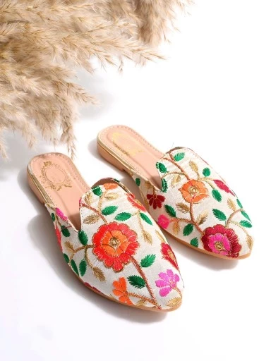 Stylestry Ethnic Embroidered Multicolored Mules For Women & Girls