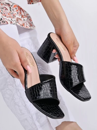 Stylestry Solid Black Heels For Women & Girls