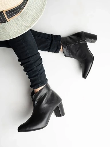 Stylestry Stitch Detail Square Toe Chunky Classic Black Boots