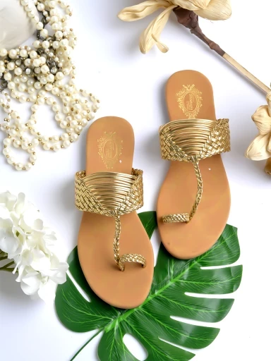 Stylestry Chic Comfort & Stylish Golden Kolhapuri Flats For Women & Girls