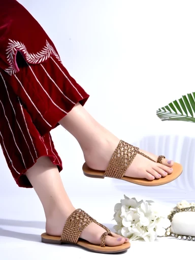 Stylestry Chic Comfort & Stylish Copper Kolhapuri Flats For Women & Girls