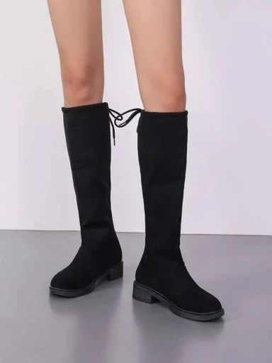 Stylestry Women & Girls Black Solid Lace Up Long Heeled Boots
