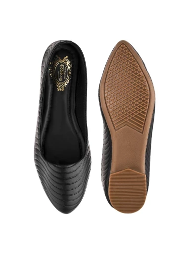 Stylestry Textured Black Ballerinas For Women & Girls
