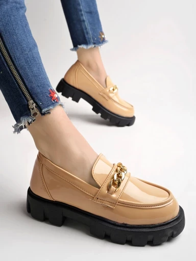 Stylestry Smart Casual Chain Detailed Tan Loafers For Women & Girls