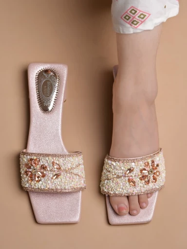 Stylestry Embellished Rose-Gold Flats For Women & Girls