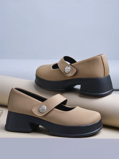 Stylestry Stylish Tan Marry-janes For Women & Girls
