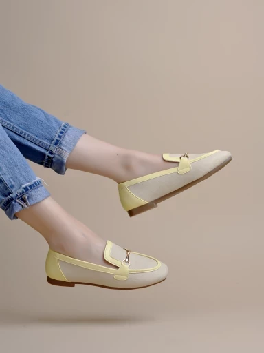 Stylestry Buckle Detailed Cream Loafers For Women & Gilrs