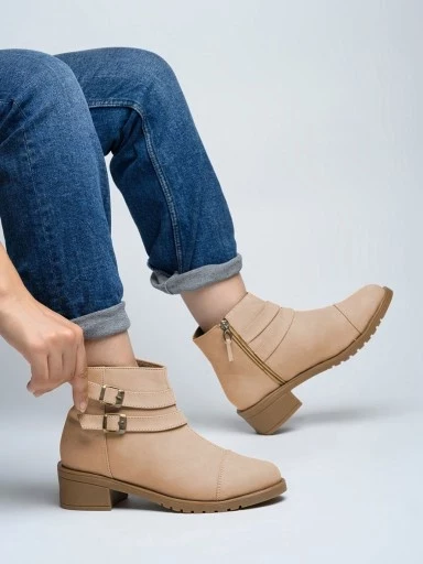Stylestry Women Beige Solid Heeled Boots