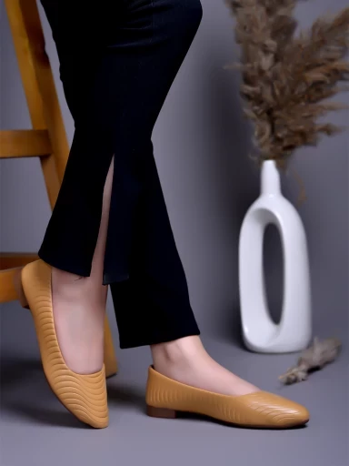 Stylestry Textured Tan Ballerinas For Women & Girls