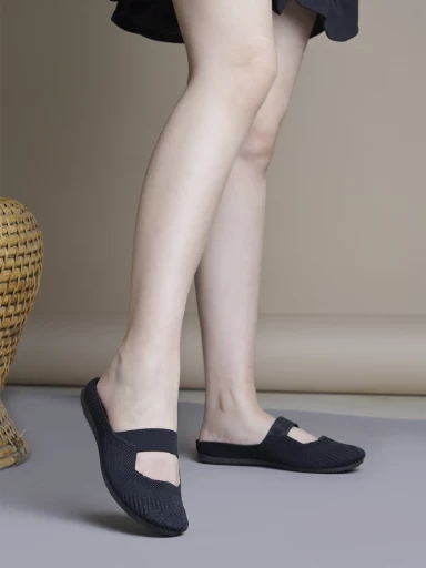 Stylestry Comfortable Cozy & Chic Flat Black Mules For Women & Girls
