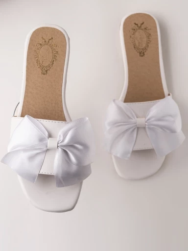 Stylestry Womens & Girls White Open Toe Flats with Bows