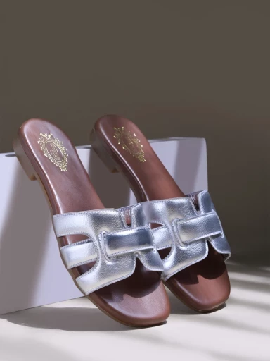 Stylestry Shiny Open Toe Embellished Silver Flats For Women & Girls
