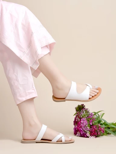 Stylestry One Toe White Flats For Women & Girls