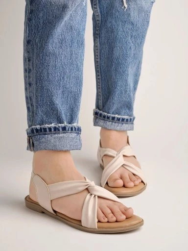 Stylestry Cross Strap Cream Flat Sandals For Women & Girls