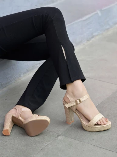 Stylestry Stylish Golden High Heeled Sandals For Women & Girls